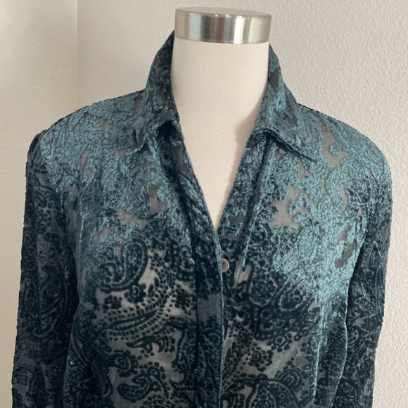 Coldwater Creek Womens Petite Large Paisley Crushed Velvet Button Up Blouse - Picture 2 of 10